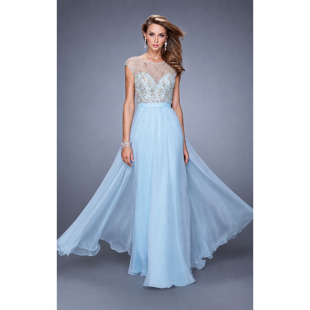 NWT LA FEMME Embellished Chiffon Prom Quinceañera Home Coming Floor Length Gown